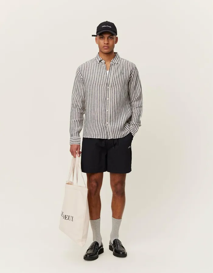 Men Kristian Linen BD Shirt 8211 Dark NavyIvory Les Deux ShirtsOvershirts