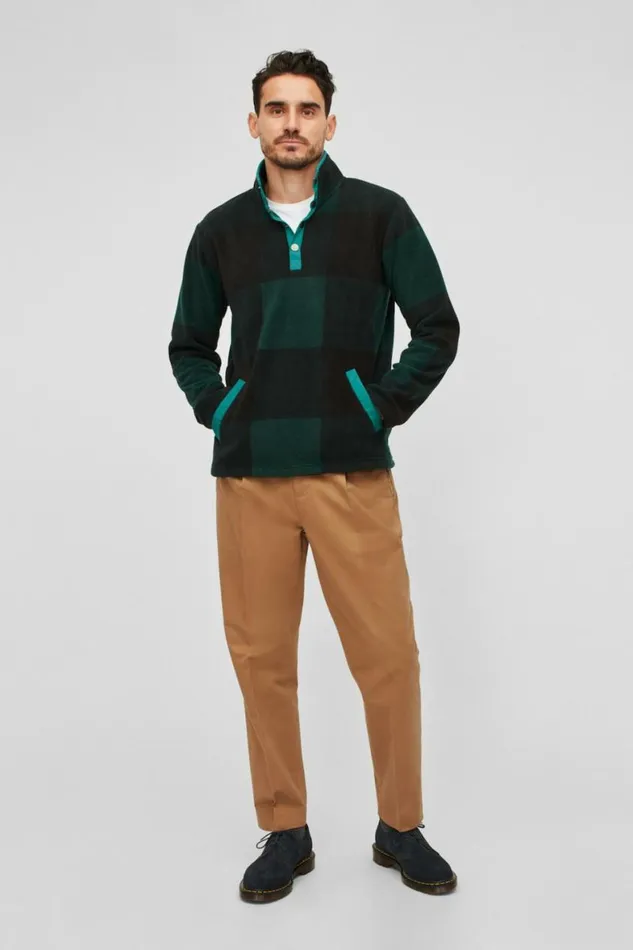 Men Polar Fleece Popover Green Buffalo Check Bonobos Half and FullZips