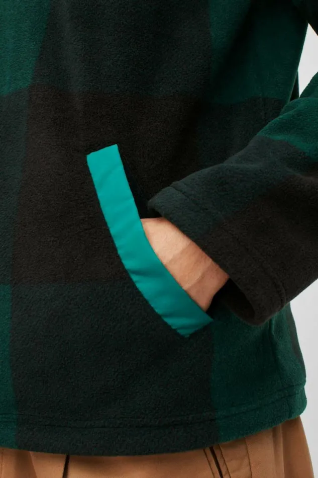 Men Polar Fleece Popover Green Buffalo Check Bonobos Half and FullZips