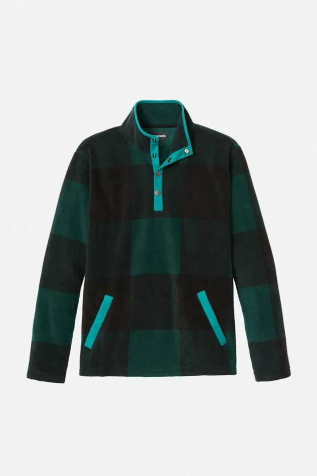 Men Polar Fleece Popover Green Buffalo Check Bonobos Half and FullZips
