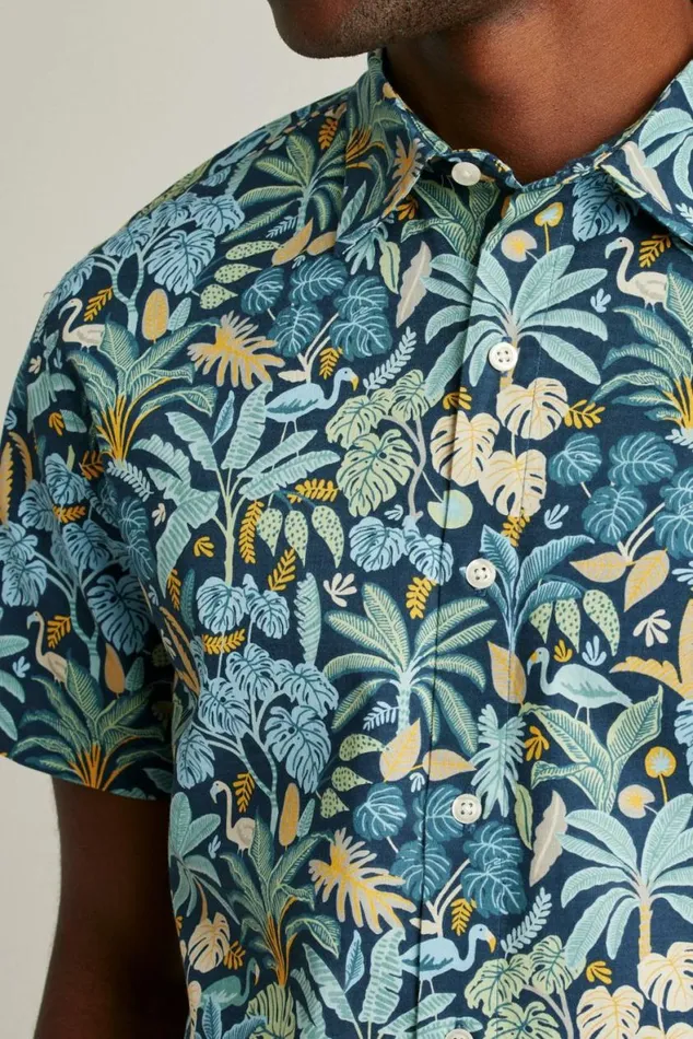Men Riviera Short Sleeve Shirt Flamingo Jungle Blue Bonobos Short Sleeve Shirts