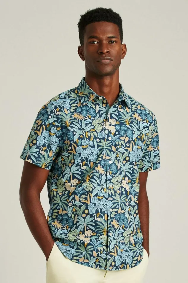 Men Riviera Short Sleeve Shirt Flamingo Jungle Blue Bonobos Short Sleeve Shirts