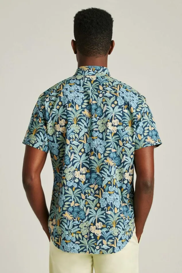 Men Riviera Short Sleeve Shirt Flamingo Jungle Blue Bonobos Short Sleeve Shirts