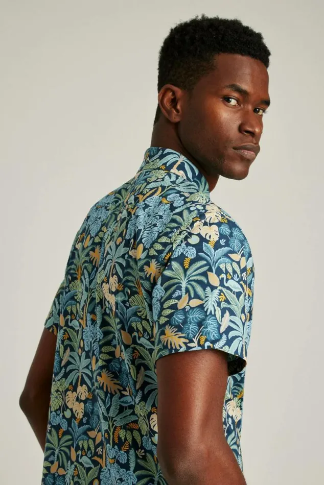 Men Riviera Short Sleeve Shirt Flamingo Jungle Blue Bonobos Short Sleeve Shirts
