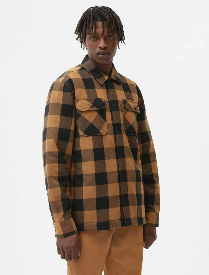 Men Shirts Dickies Sherpa Lined Sacramento Shirt Brown Duck