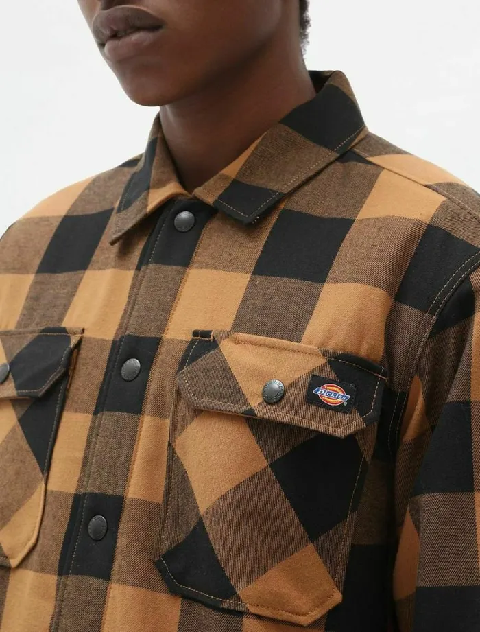 Men Shirts Dickies Sherpa Lined Sacramento Shirt Brown Duck