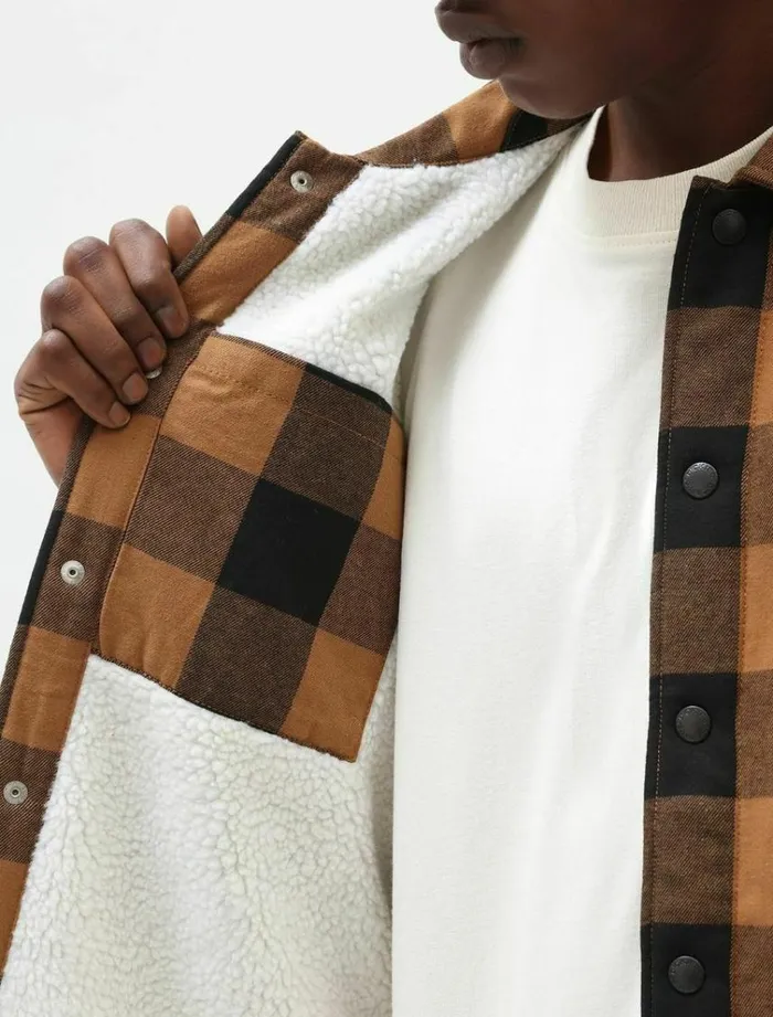 Men Shirts Dickies Sherpa Lined Sacramento Shirt Brown Duck