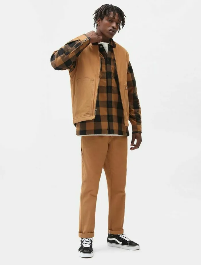 Men Shirts Dickies Sherpa Lined Sacramento Shirt Brown Duck