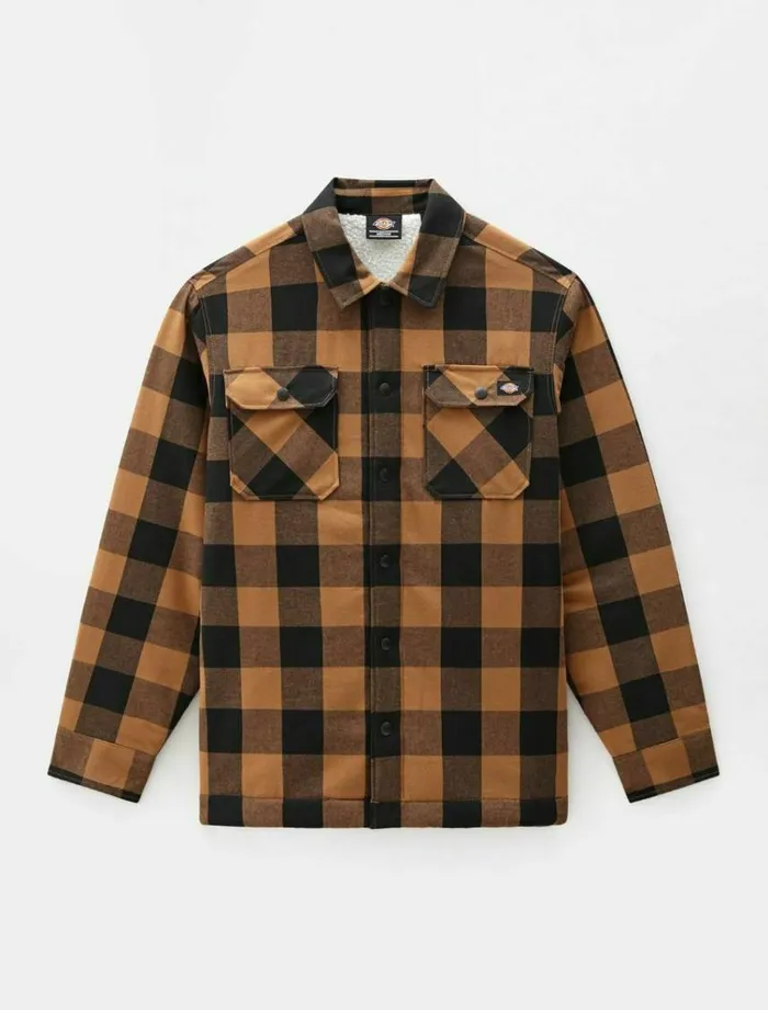 Men Shirts Dickies Sherpa Lined Sacramento Shirt Brown Duck
