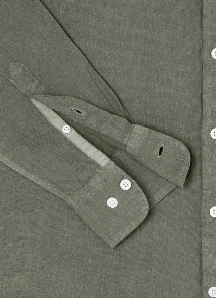 Men Shirts Hackett London Slim Fit Linen Shirt Khaki