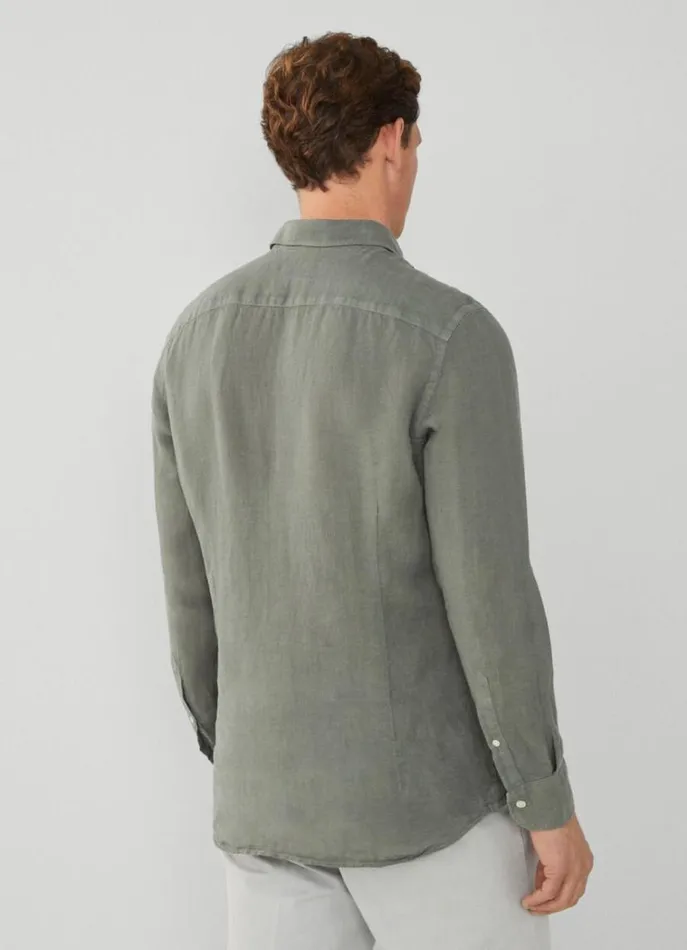 Men Shirts Hackett London Slim Fit Linen Shirt Khaki