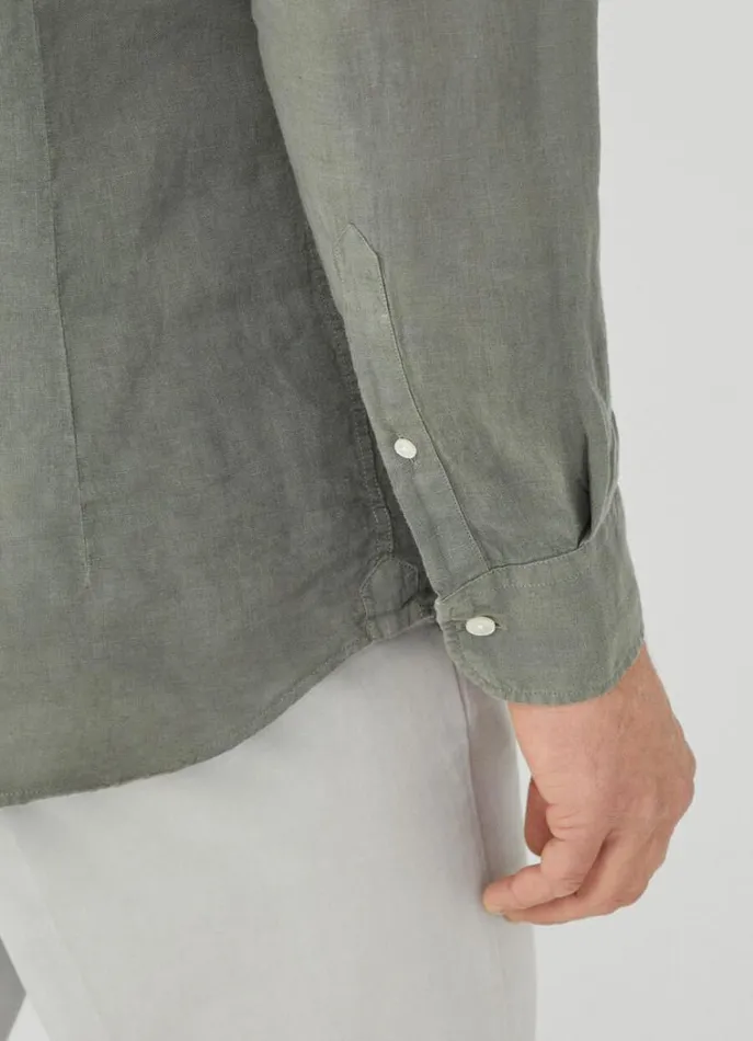 Men Shirts Hackett London Slim Fit Linen Shirt Khaki
