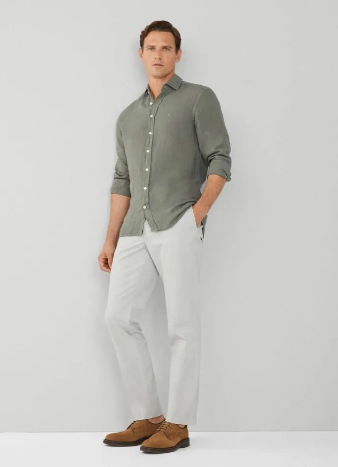 Men Shirts Hackett London Slim Fit Linen Shirt Khaki