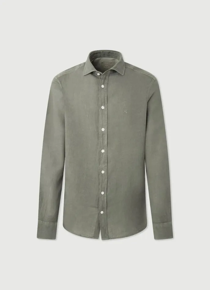 Men Shirts Hackett London Slim Fit Linen Shirt Khaki