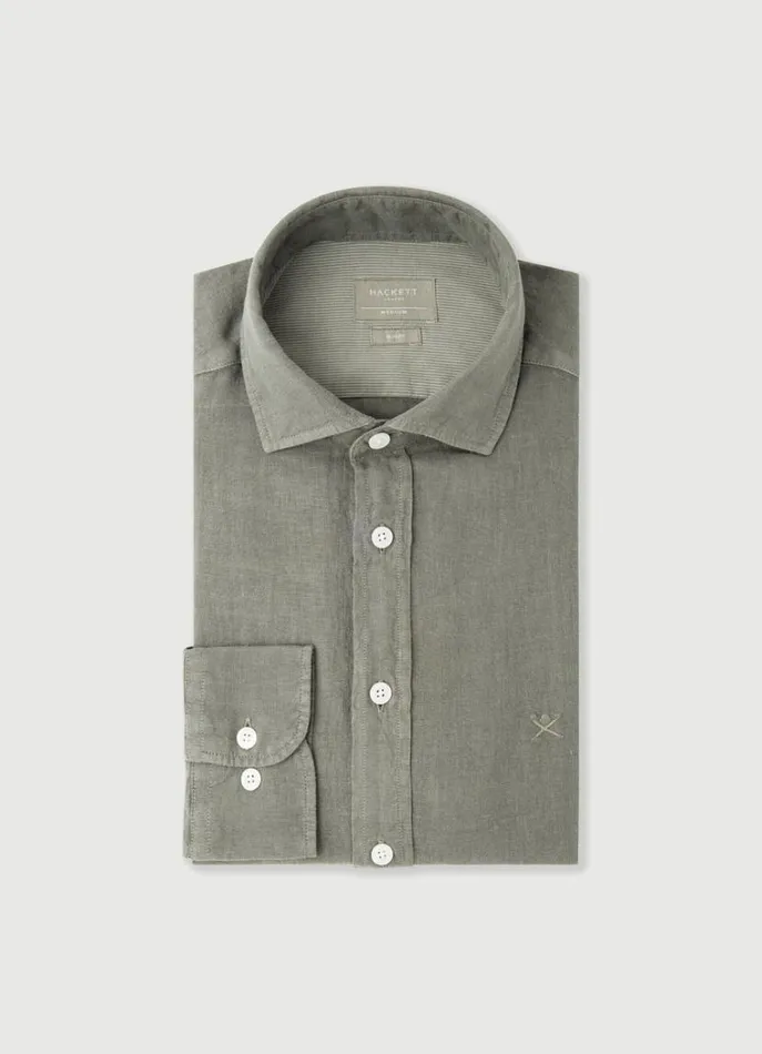 Men Shirts Hackett London Slim Fit Linen Shirt Khaki