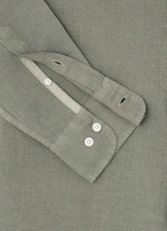 Men Shirts Hackett London Slim Fit Linen Shirt Khaki
