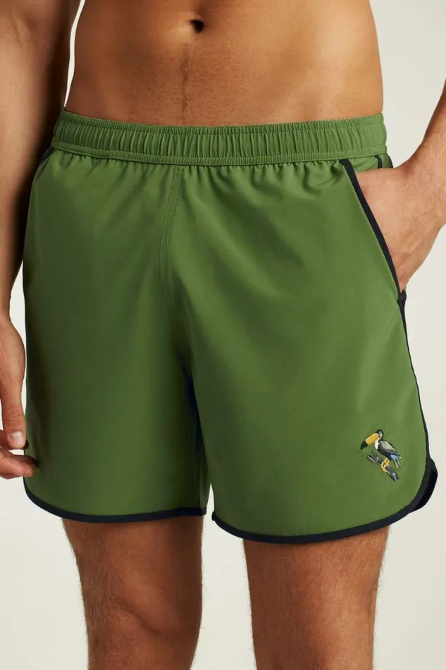 Men Throwback Swim Trunks Green Toucan Embroidery Bonobos Swim Trunks