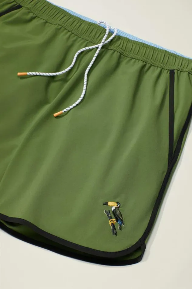 Men Throwback Swim Trunks Green Toucan Embroidery Bonobos Swim Trunks