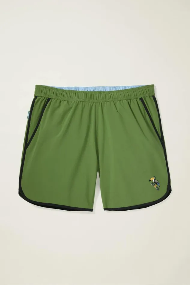 Men Throwback Swim Trunks Green Toucan Embroidery Bonobos Swim Trunks