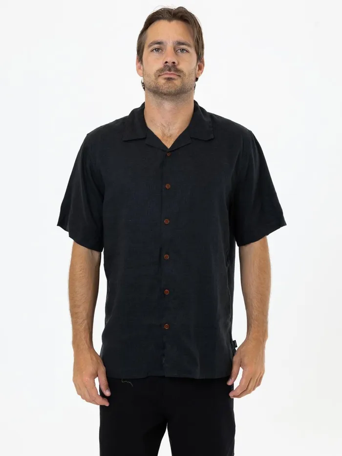 Mens Hemp Minimal Bowling Shirt Black Thrills Shirts