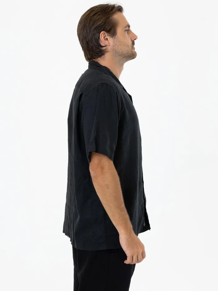 Mens Hemp Minimal Bowling Shirt Black Thrills Shirts