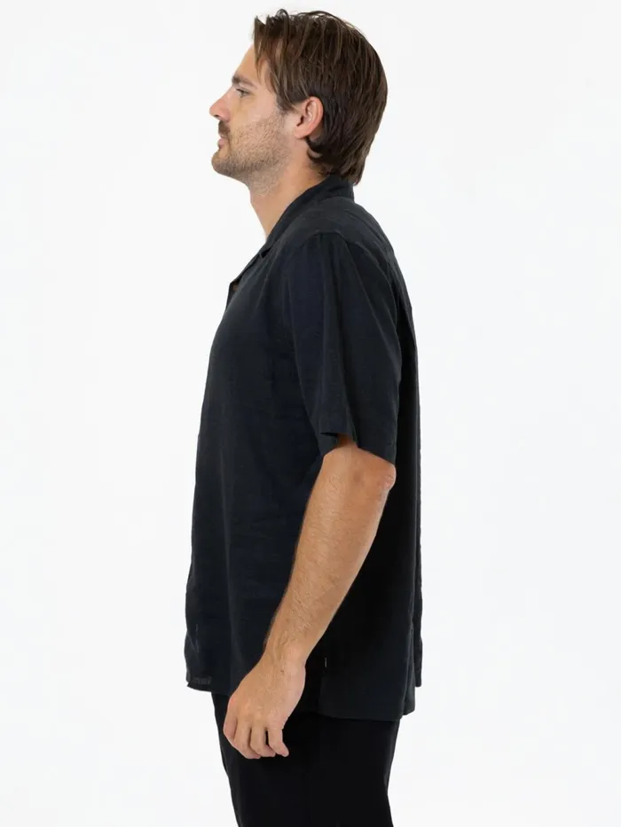 Mens Hemp Minimal Bowling Shirt Black Thrills Shirts