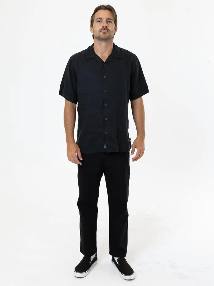 Mens Hemp Minimal Bowling Shirt Black Thrills Shirts