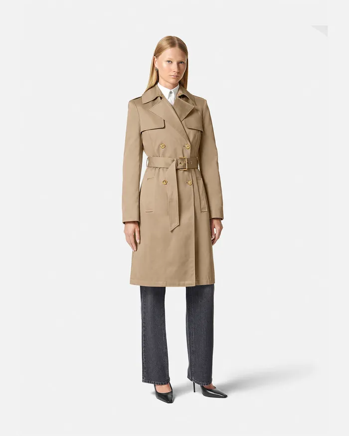 Outerwear and Coats Women Versace Gabardine Trench Coat Beige