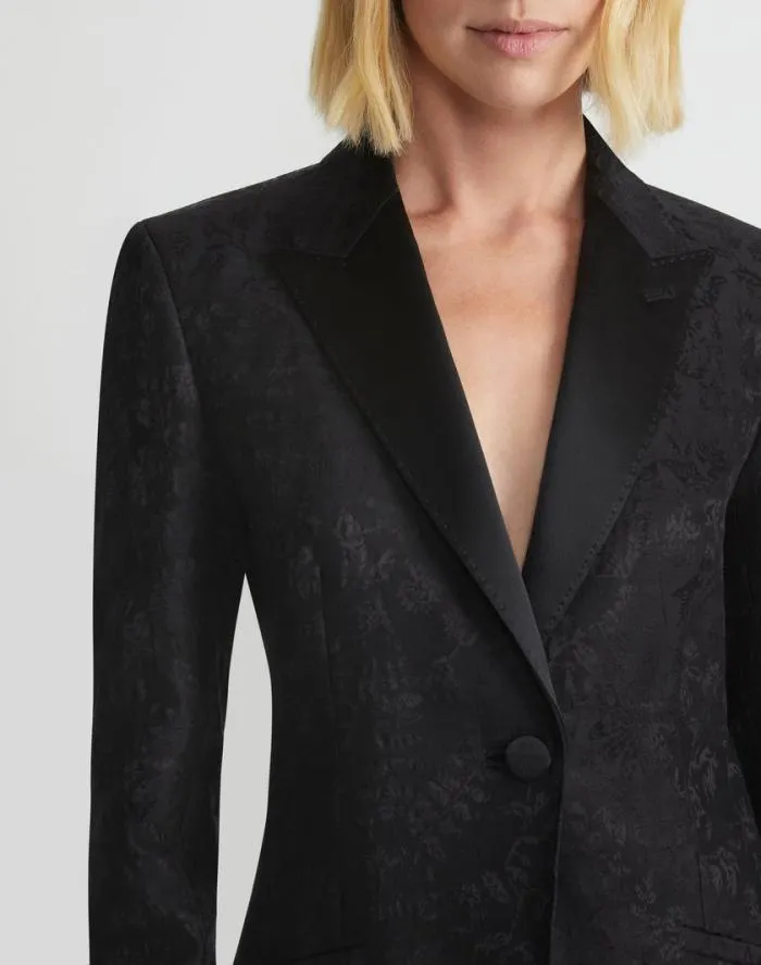 Ready To Wear Flora Bloom Jacquard WoolSilk Satin Lapel Blazer Black Lafayette 148 New York Jackets and Blazers