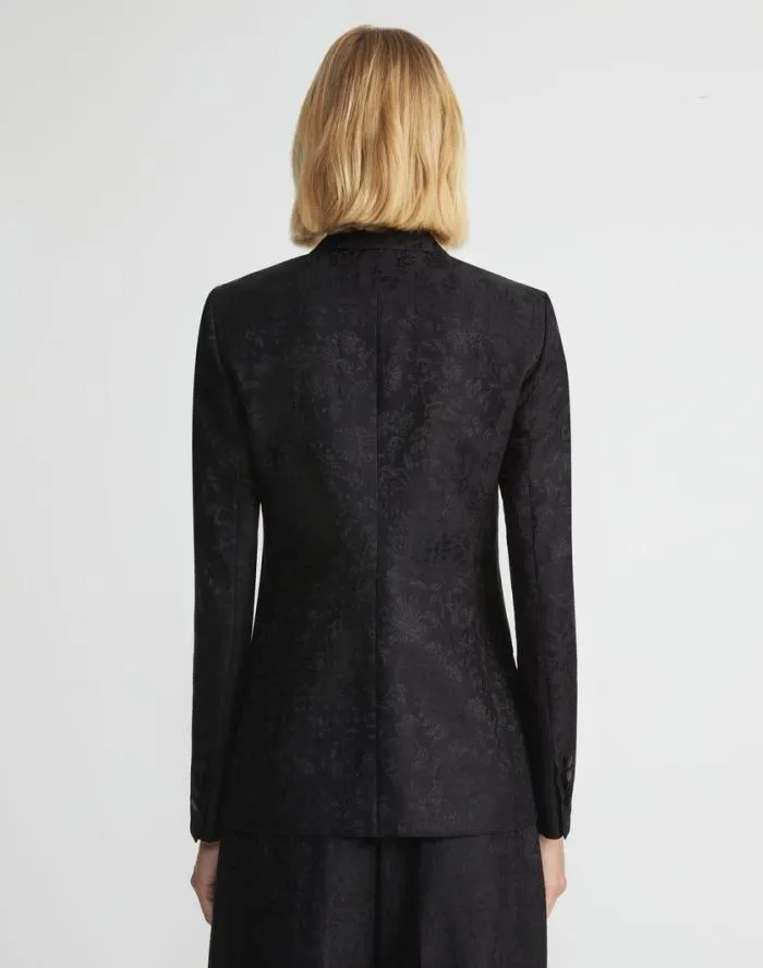 Ready To Wear Flora Bloom Jacquard WoolSilk Satin Lapel Blazer Black Lafayette 148 New York Jackets and Blazers
