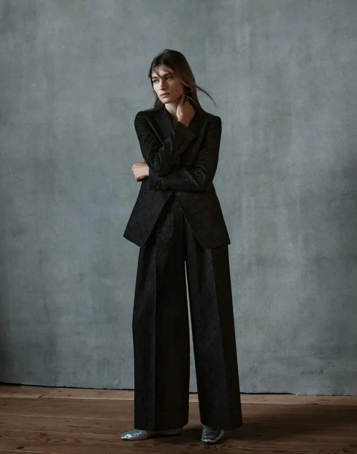 Ready To Wear Flora Bloom Jacquard WoolSilk Satin Lapel Blazer Black Lafayette 148 New York Jackets and Blazers
