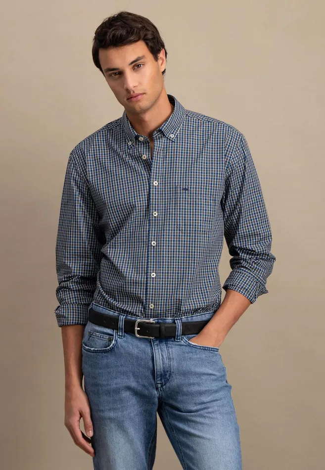 Sale Men FYNCHHATTON Carroted Shirt With Buttondown Collar Light Khakidark Emeraldvibrant Bluerust