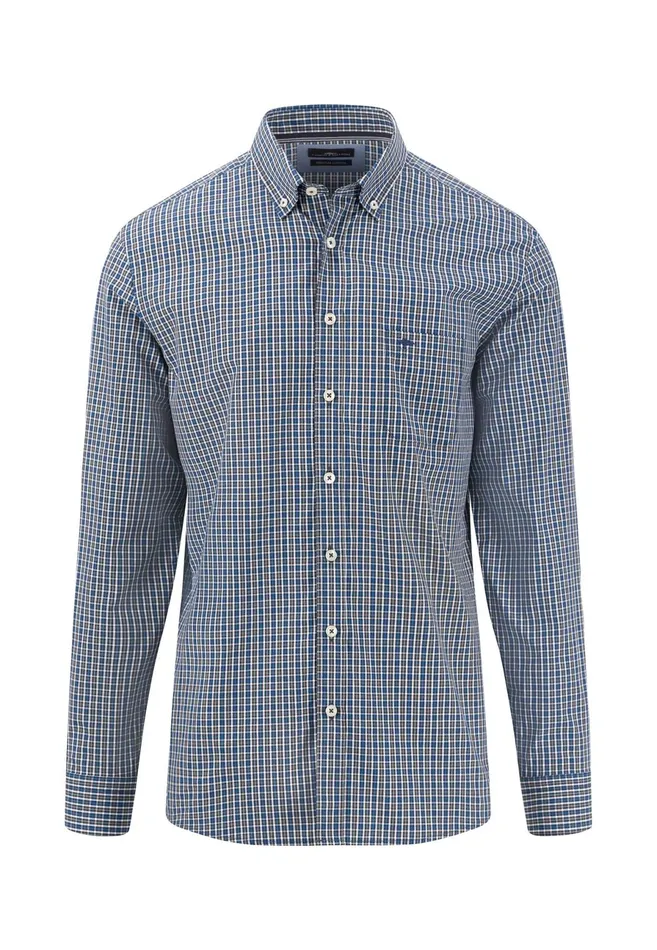 Sale Men FYNCHHATTON Carroted Shirt With Buttondown Collar Light Khakidark Emeraldvibrant Bluerust