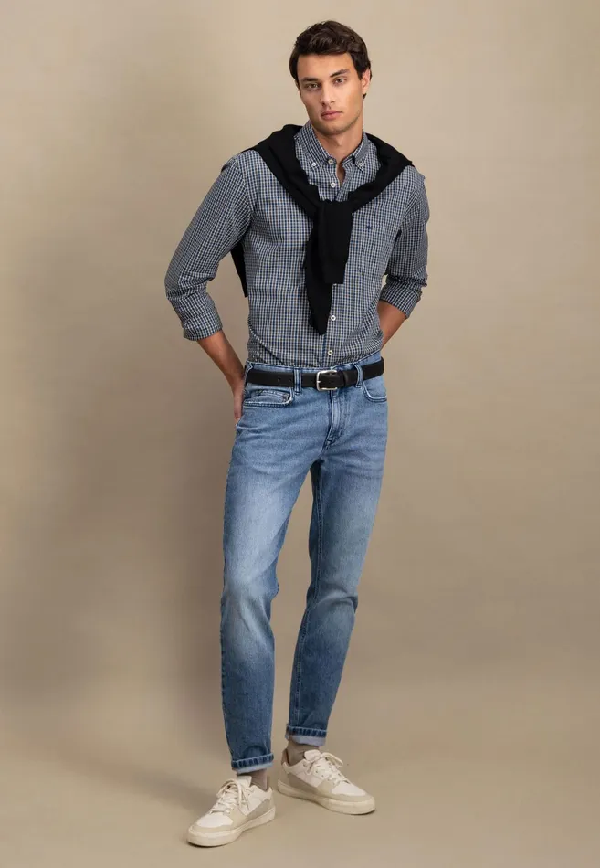 Sale Men FYNCHHATTON Carroted Shirt With Buttondown Collar Light Khakidark Emeraldvibrant Bluerust