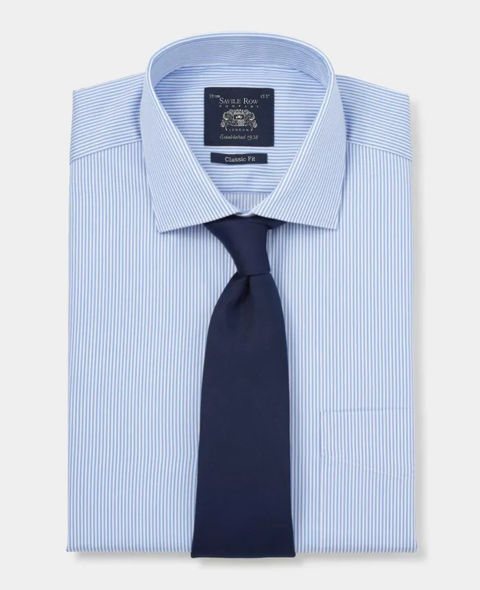 Savile Row Company Blue Cotton Twill Classic Fit Striped Formal Shirt 8211 Single Cuff Blue Stripe Men Formal Shirts Savile Row Company Blue Cotton Twill Classic Fit Striped Formal Shirt 8211 Single Cuff Blue Stripe Men Formal Shirts