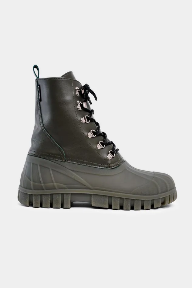 Stutterheim Patrol Boot Leather Green Women Lace Up Boots