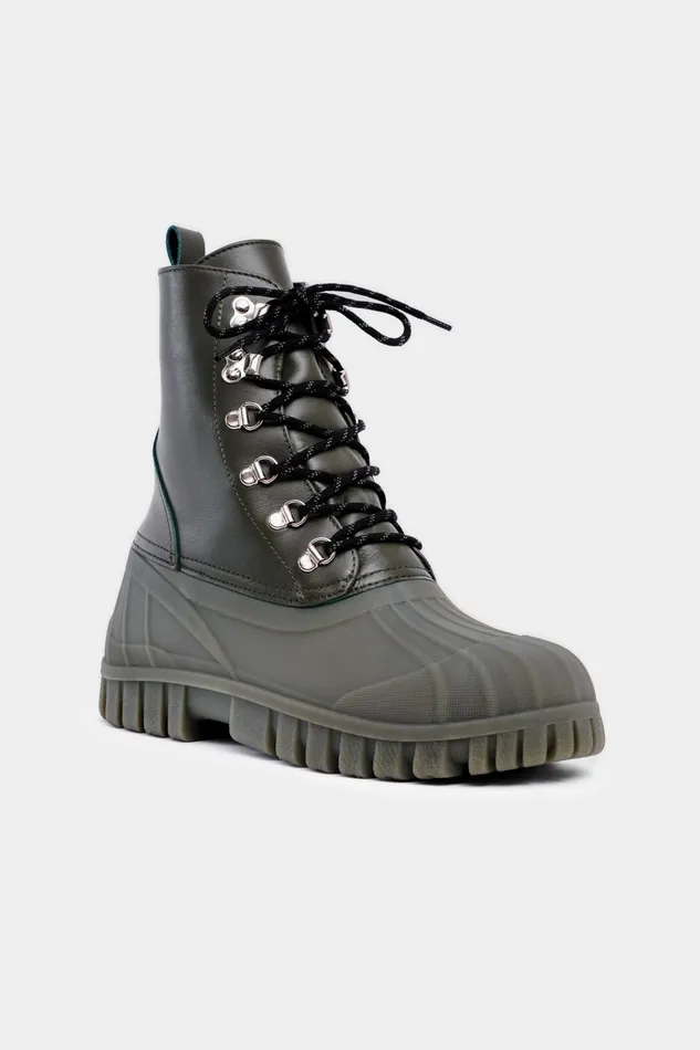 Stutterheim Patrol Boot Leather Green Women Lace Up Boots