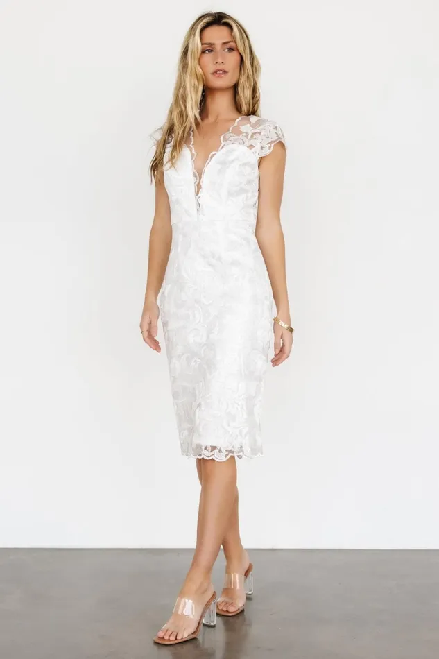 Women Bridal Baltic Born Jacqueline Embossed Midi Dress White Women Bridal Baltic Born Jacqueline Embossed Midi Dress White