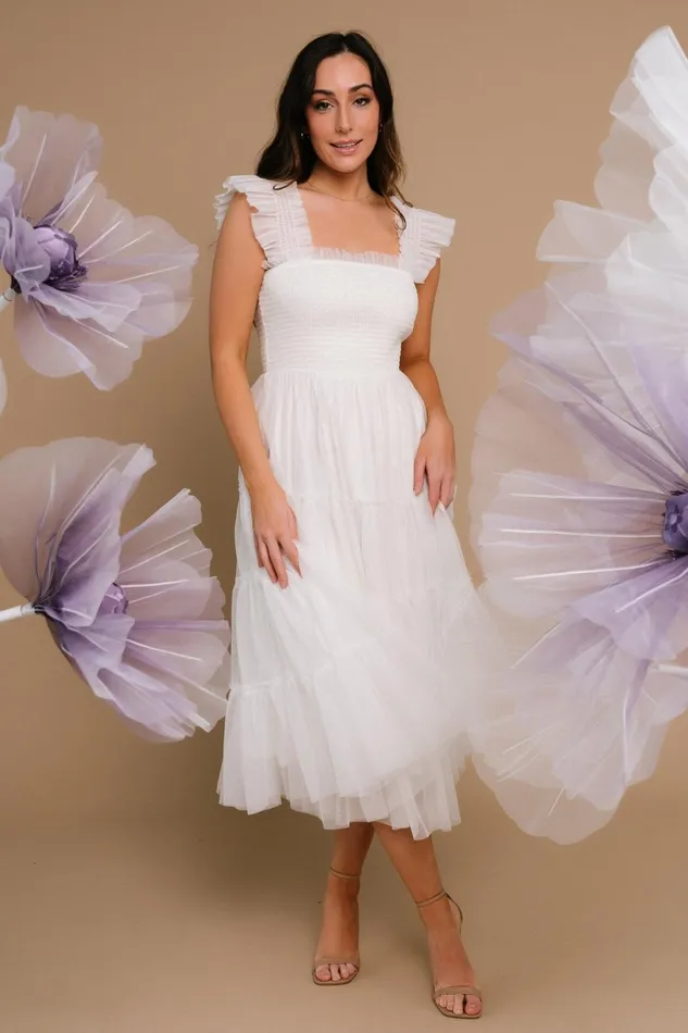 Women Bump Friendly Baltic Born Emma Smocked Tulle Dress Off White