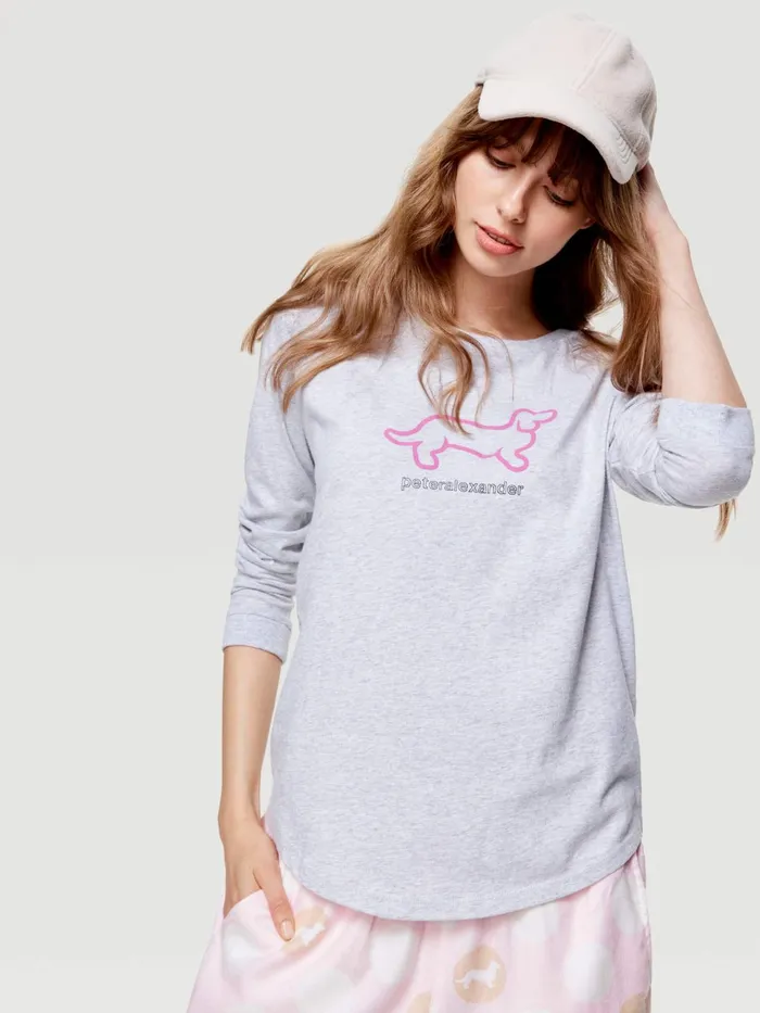 Women PA Classic Long Sleeve Penny Tee Mid Pink Peter Alexander Classic Tops