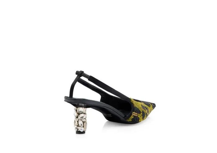 Women Pumps Tom Ford Leopard Embroidery Bejewelled Slingback Yellowblack Crystal Women Pumps Tom Ford Leopard Embroidery Bejewelled Slingback Yellowblack Crystal