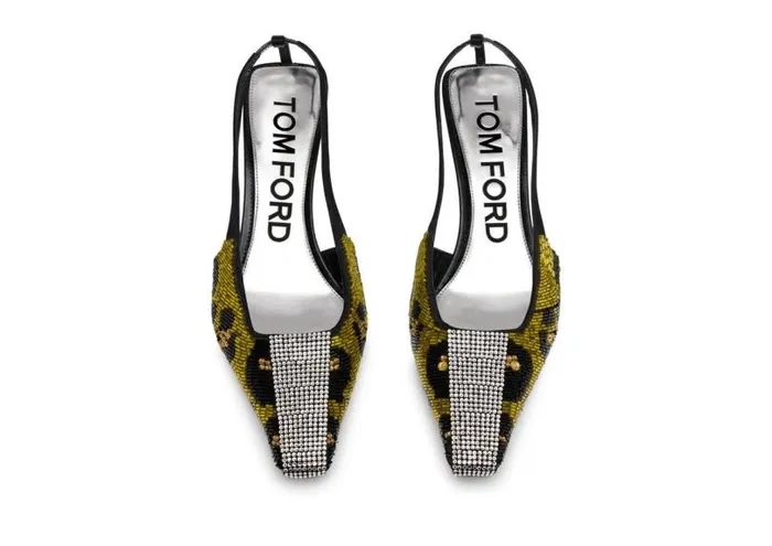 Women Pumps Tom Ford Leopard Embroidery Bejewelled Slingback Yellowblack Crystal Women Pumps Tom Ford Leopard Embroidery Bejewelled Slingback Yellowblack Crystal