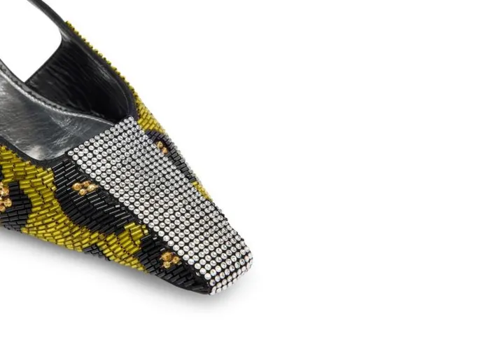 Women Pumps Tom Ford Leopard Embroidery Bejewelled Slingback Yellowblack Crystal Women Pumps Tom Ford Leopard Embroidery Bejewelled Slingback Yellowblack Crystal