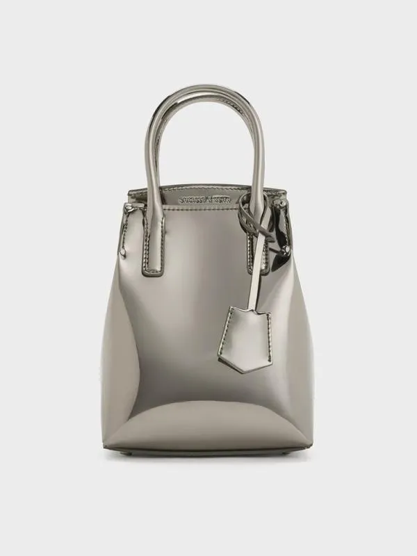 Women Rene Metallic Elongated Top Handle Bag 8211 Pewter CHARLES and KEITH Crossbody Bags