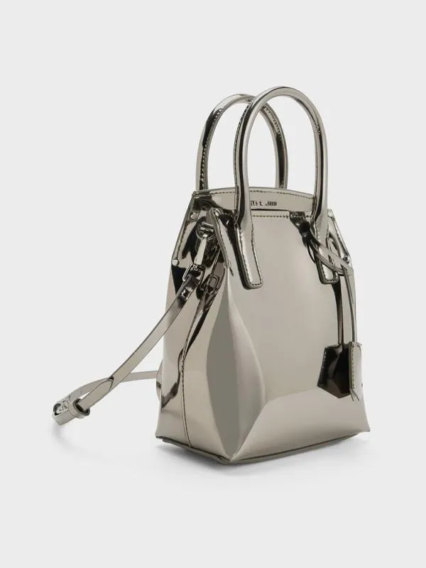 Women Rene Metallic Elongated Top Handle Bag 8211 Pewter CHARLES and KEITH Crossbody Bags