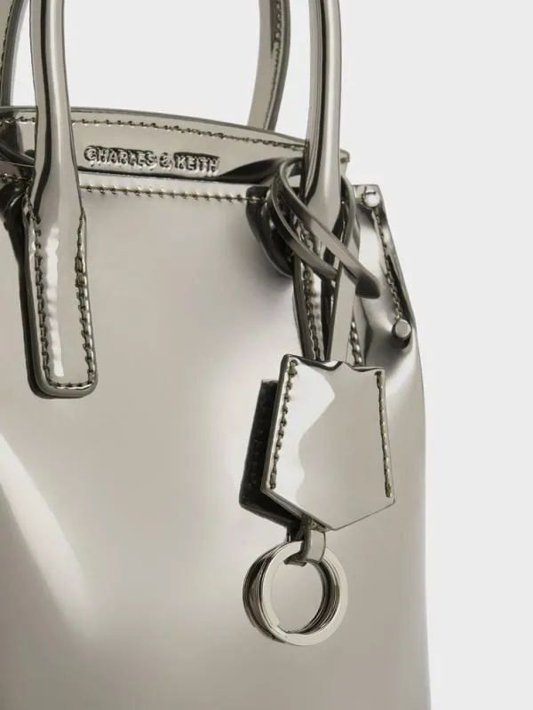 Women Rene Metallic Elongated Top Handle Bag 8211 Pewter CHARLES and KEITH Crossbody Bags