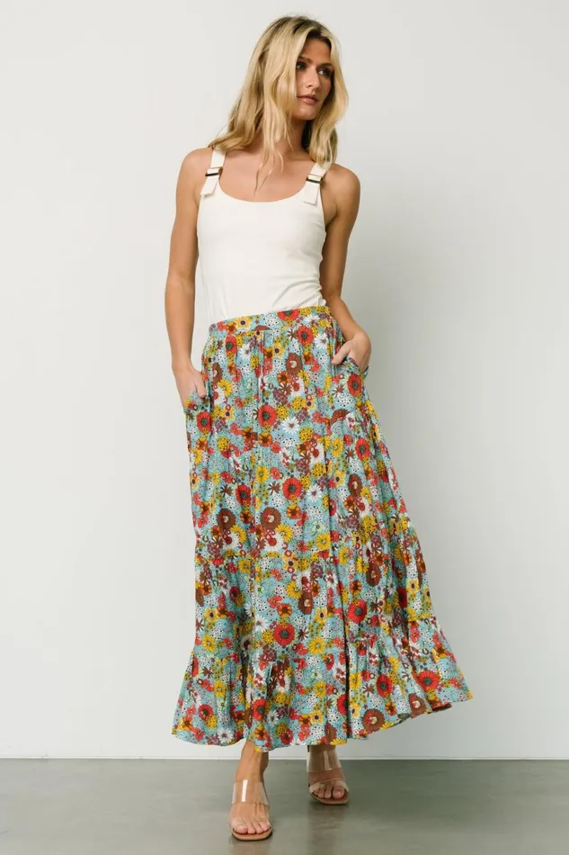 Women Skirts Baltic Born Reilly Maxi Skirt Teal Flower Print