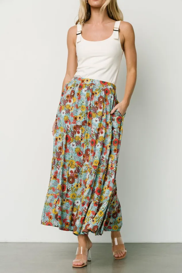 Women Skirts Baltic Born Reilly Maxi Skirt Teal Flower Print Women Skirts Baltic Born Reilly Maxi Skirt Teal Flower Print