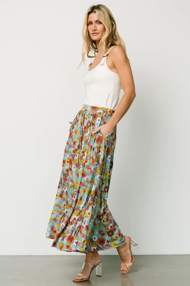 Women Skirts Baltic Born Reilly Maxi Skirt Teal Flower Print Women Skirts Baltic Born Reilly Maxi Skirt Teal Flower Print