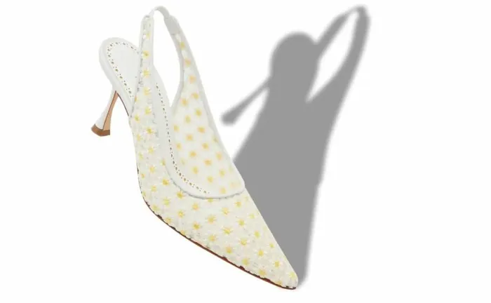 Women White Lace Daisy Slingback Pumps Manolo Blahnik Pumps